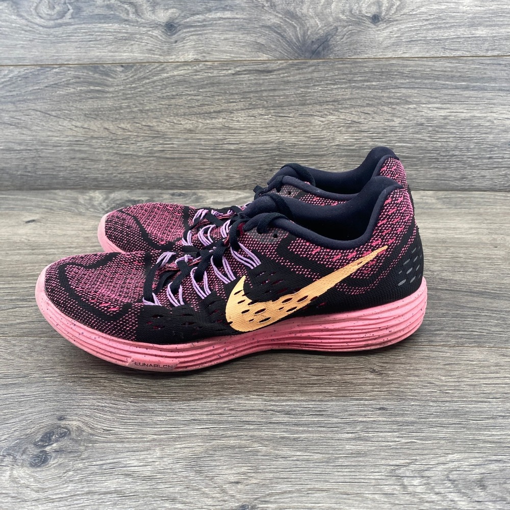 Nike LunarEpic Flyknit 2 Women Running Shoes Pink Black Gold Sz 8